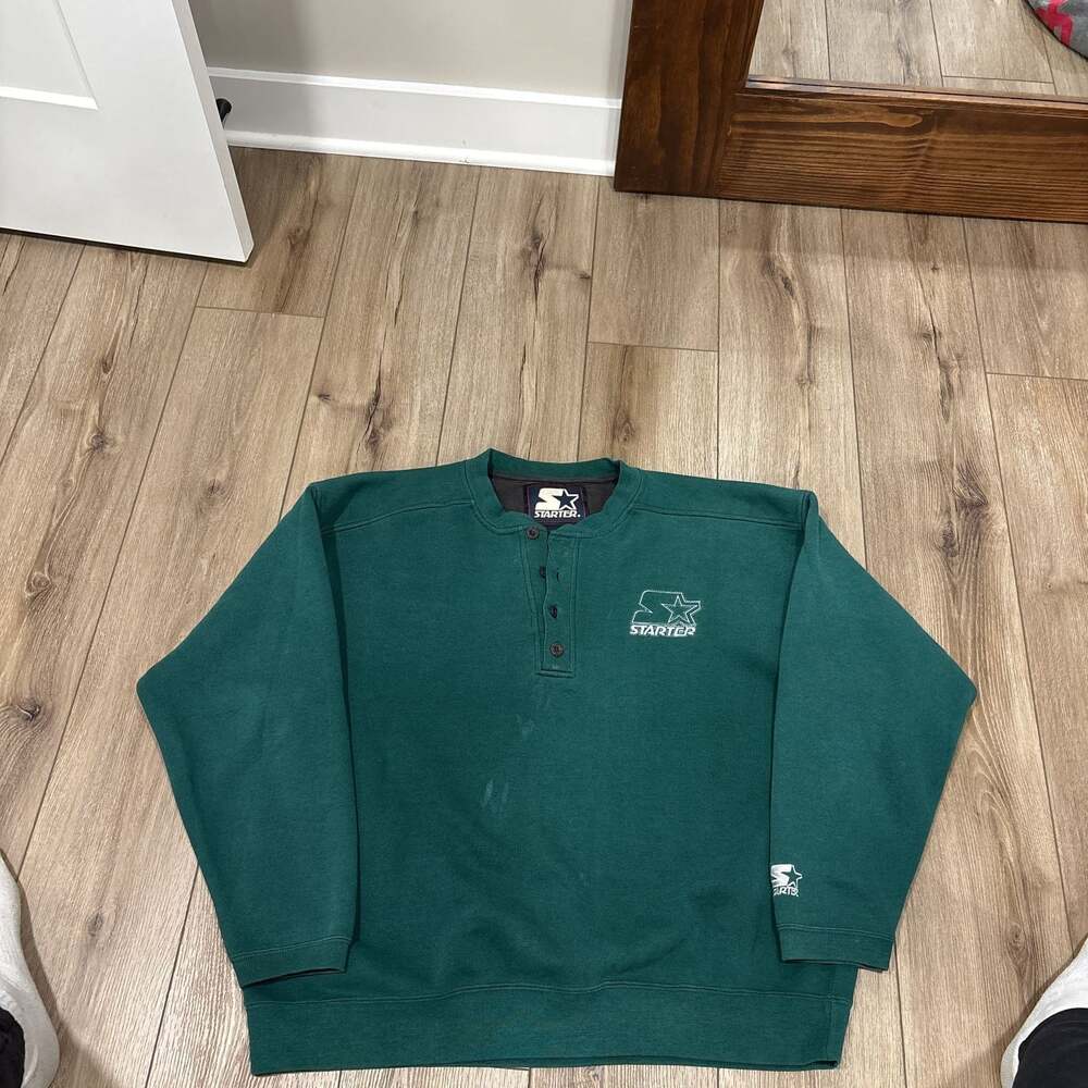 Vintage 90s Starter Blank Pullover Sweatshirt Green
